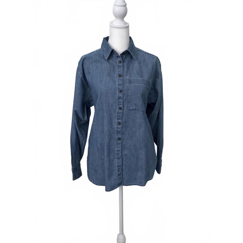 Loft Denim Button Down Blouse Size Petite Small